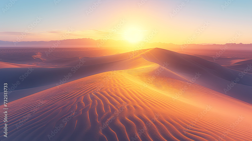 The sun dips below the horizon, casting a warm glow over smooth sand dunes in a vast desert landscape.
The sun dips below the horizon, casting a warm glow over smooth sand dunes in a vast desert landscape.