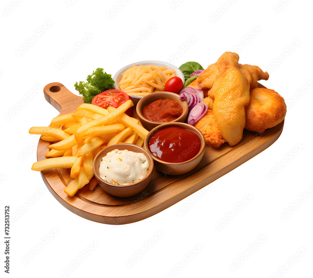 Crispy fried chicken broast with french fries on transparent background Crispy fried chicken broast with french fries on transparent background