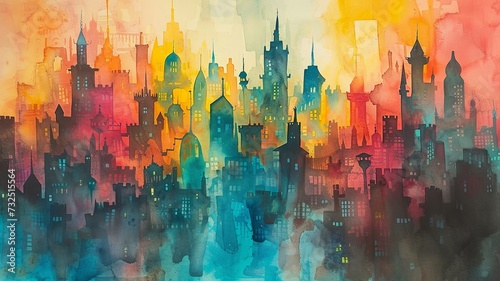 watercolor painting, image of a city created by artificial intelligence © Sndor