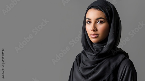 Portrait of a young muslim woman isolated and showing blank area, realistic, HD, copy space - generative ai