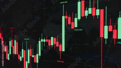 Crypto chart of trading platform. Abstract trading. Macro, closeup candle sticks on screen