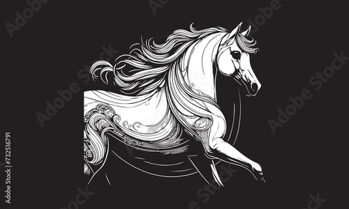Elegant Equine Line Art  Majestic Horse Profile       Dynamic Horse Head Illustration  Monochromatic Beauty       Graceful Horse Portrait  Intricate Black and White Art   