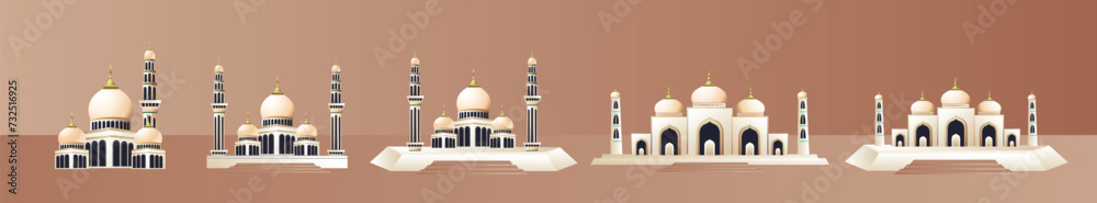 set of vector illustrations of mosques, mosques for ornament design for posters, infographics, web. vector illustration