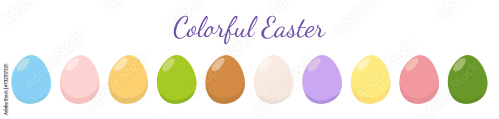 Spring set of colored Easter eggs with copy space. Vector editable templates for decoration, design, information. Geometric elements isolated on white background Spring set of colored Easter eggs with copy space. Vector editable templates for decoration, design, information. Geometric elements isolated on white background