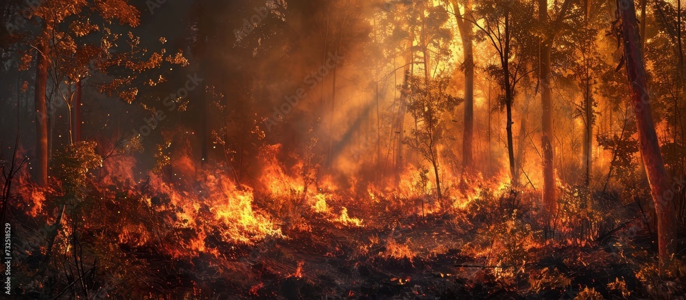 Captivating Controlled Burning: Vibrant Vegetation, Smoky Embers, Fiery Ambience