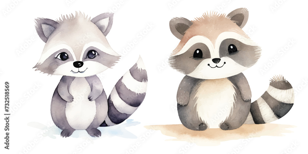 cute raccoon watercolor vector illustration