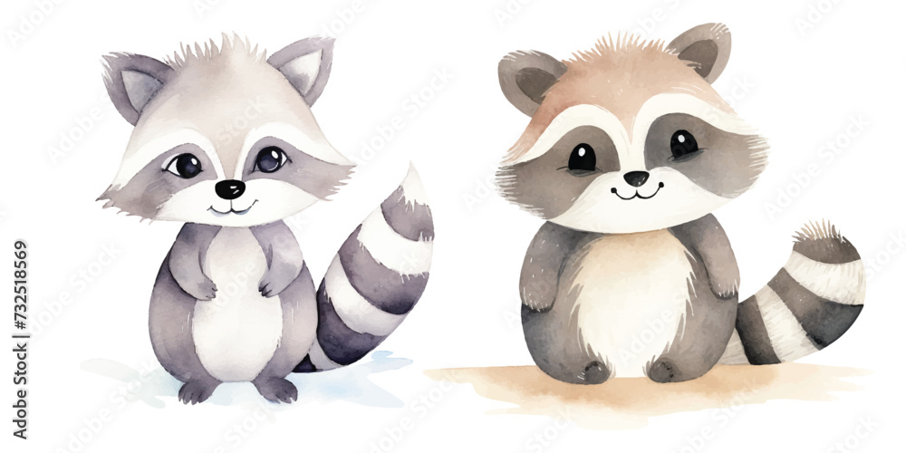 Fototapeta premium cute raccoon watercolor vector illustration