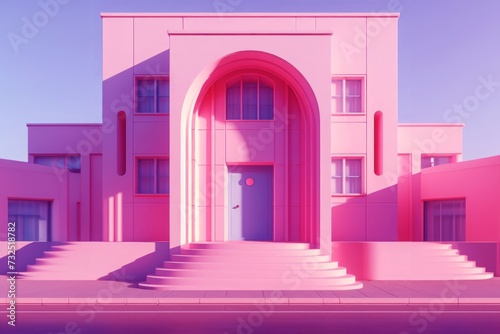 abstract pink building, front view, close up