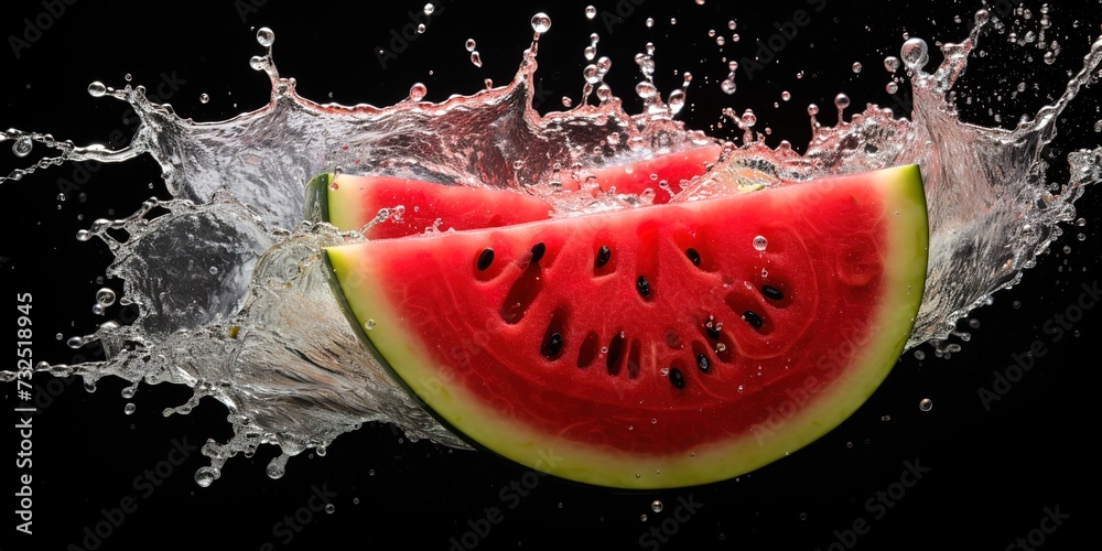 pieces of watermelon with a splash of water pieces of watermelon with a splash of water