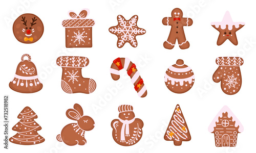 cute gingerbread cookies. Vector Illustration for printing, backgrounds, covers and packaging. Image can be used for greeting cards, posters, stickers and textile. Isolated on white background.