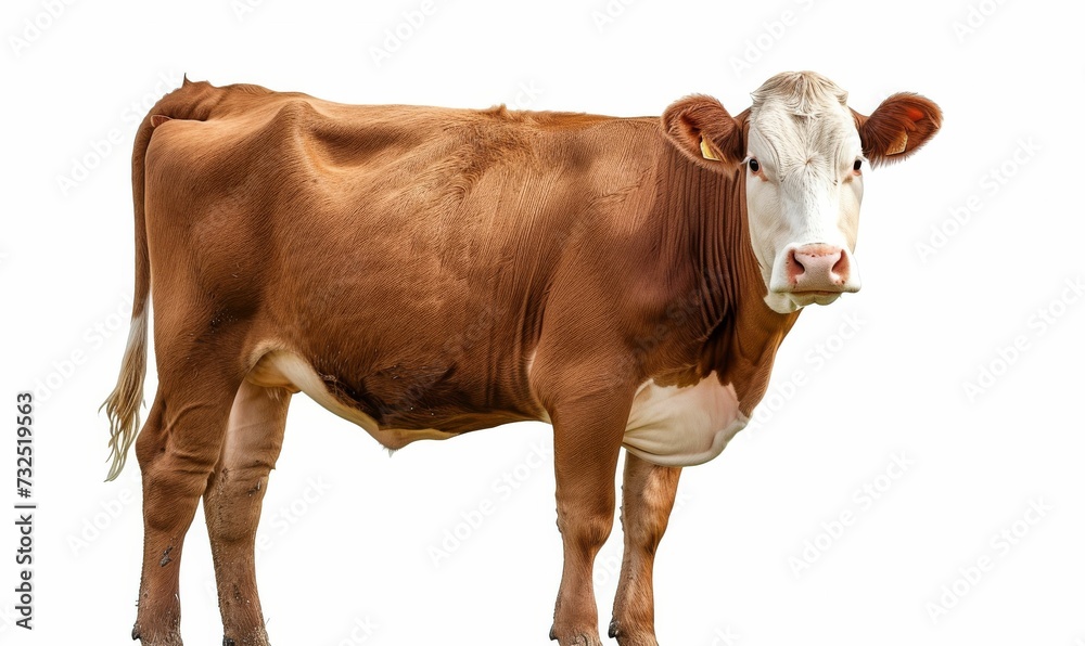 Brown and White Cow Standing on White Background