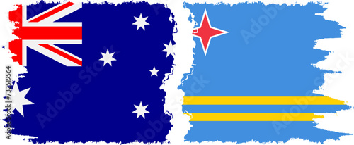 Aruba and Australia grunge flags connection vector