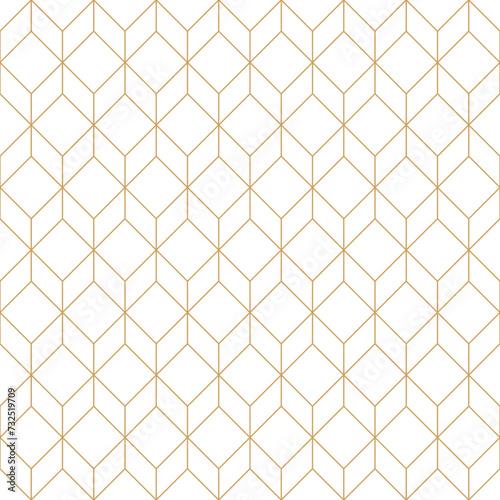 Art deco diamond seamless pattern, repeat golden hexagon grid line rhombus background.