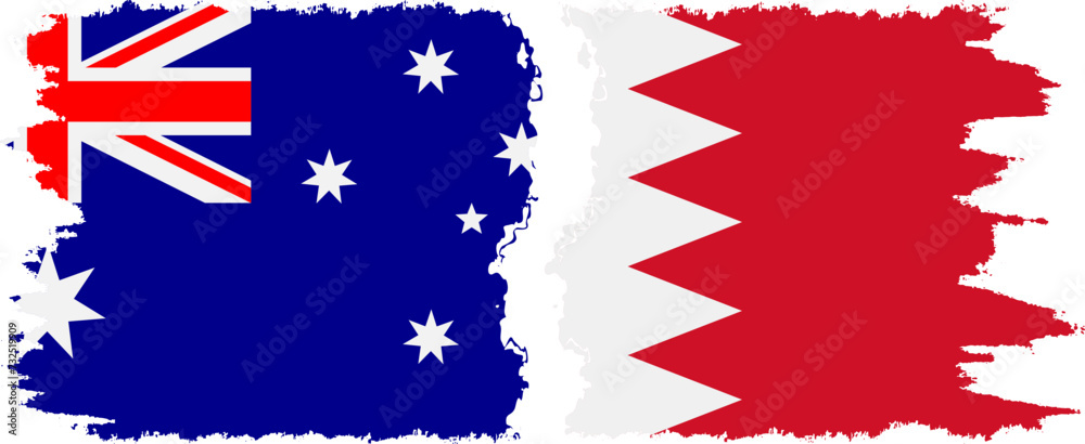 Bahrain and Australia grunge flags connection vector Bahrain and Australia grunge flags connection vector