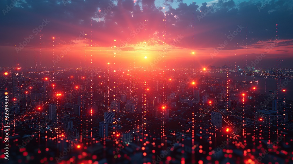 smart city points connected with gradient lines Metaverse technology connection concept, night signal with big data. smart city points connected with gradient lines Metaverse technology connection concept, night signal with big data.