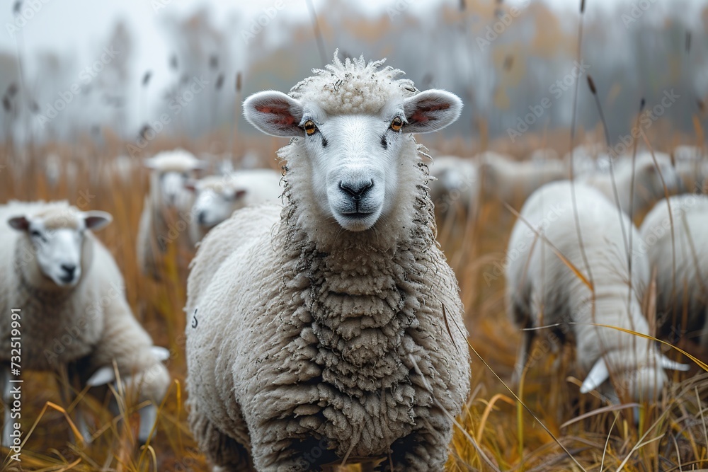 A flock of sheep grazes in the field.