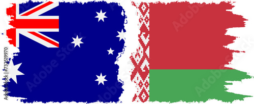 Belarusian and Australia grunge flags connection vector