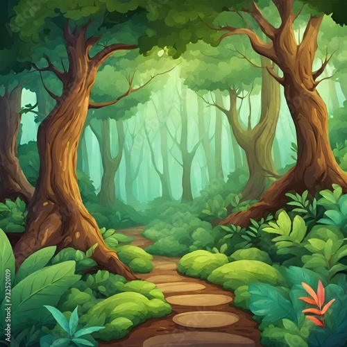 tropical garden with trees