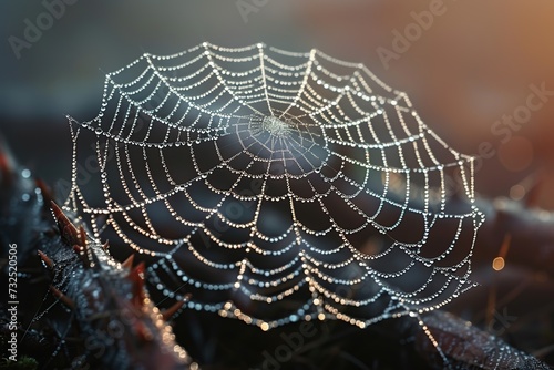 Spider web covered with dew drops