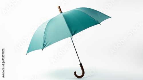 Blue Umbrella With Wooden Handle on White Background