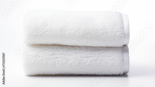 Two Folded White Towels on White Background