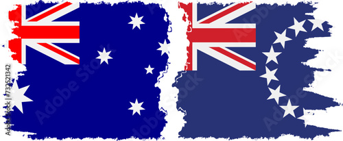 Cook Islands and Australia grunge flags connection vector