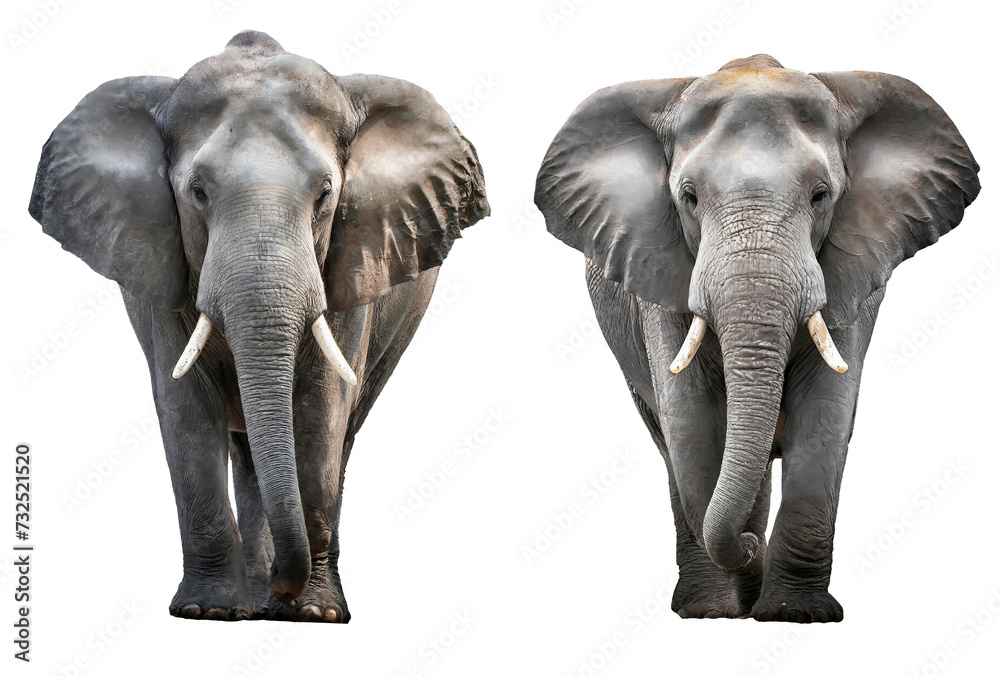 Fototapeta premium Elephants with no background, isolated image in PNG format for graphic design