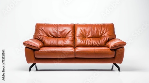 Brown Leather Couch on White Floor