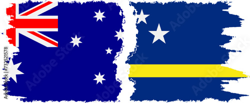 Curacao and Australia grunge flags connection vector