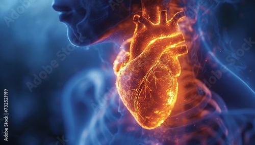 Glowing Heart: A Vibrant Visual of the Human Cardiovascular System Generative AI photo