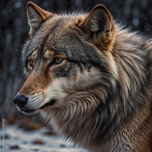 Portrait of a wolf in 8k, realistic, winter background