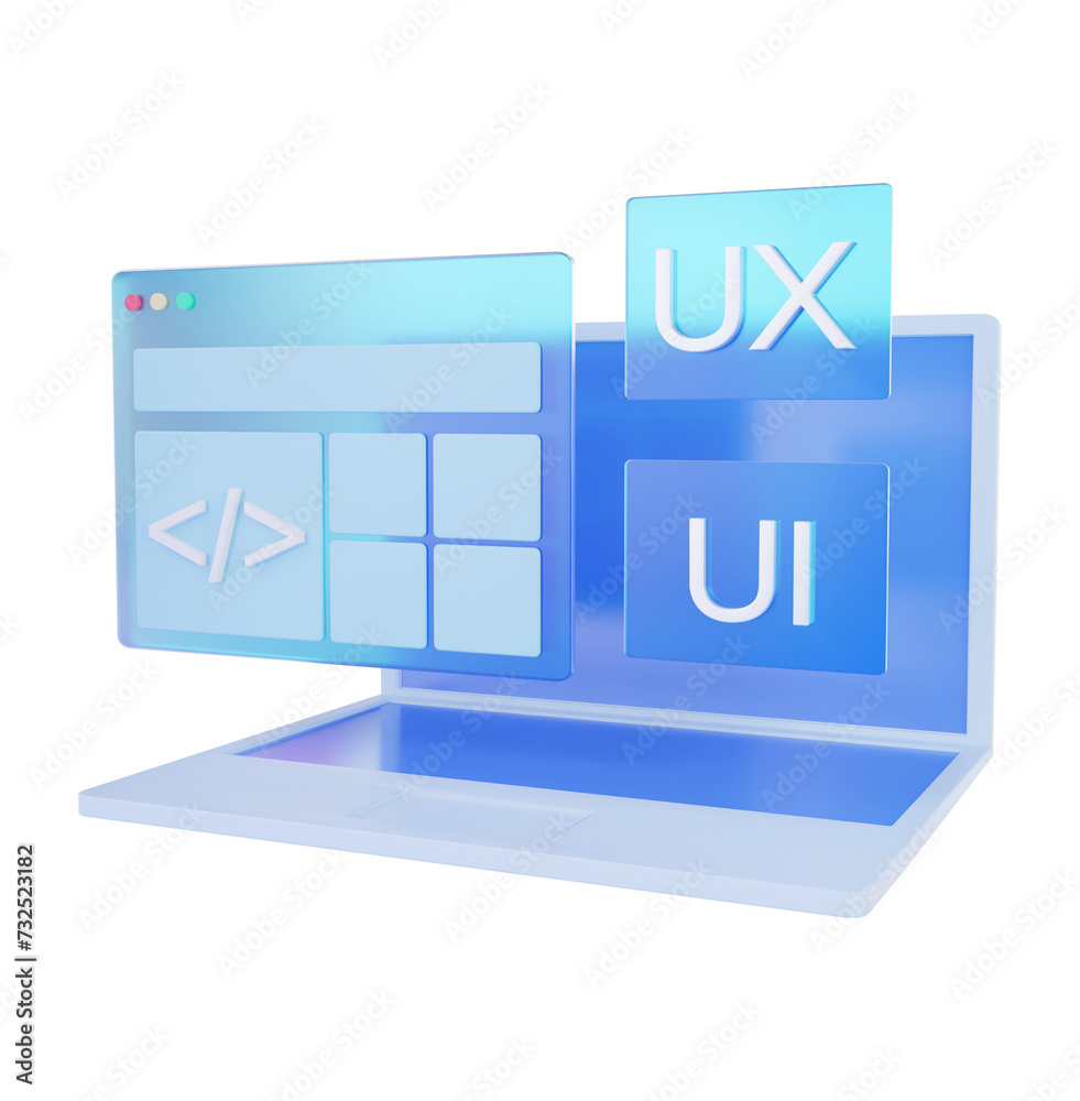 Ui ux design 3d rendering illustration