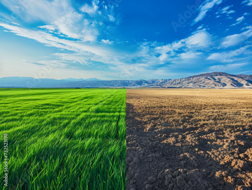 Planet turning to drought fields, concept illustrating climate change affects agriculture and earth