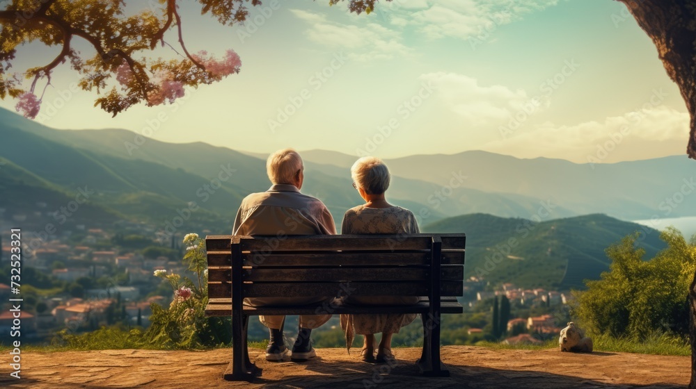 Fresh Look at Old Couple Enjoy Beautiful Mountain View Active Pensioners Journey
