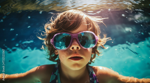 Un petit garçon avec des lunettes se baignant dans une piscine. © David Giraud