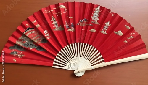 chinese fan isolated on wood table 