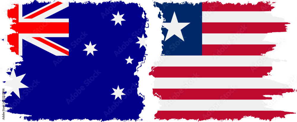 Liberia and Australia grunge flags connection vector Liberia and Australia grunge flags connection vector