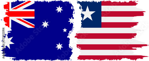 Liberia and Australia grunge flags connection vector