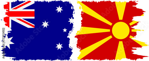 Northern Macedonia and Australia grunge flags connection vector