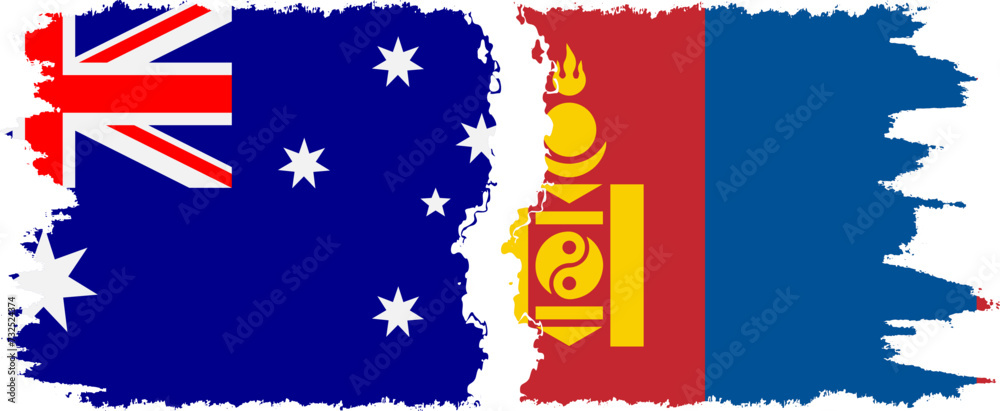 Mongolia and Australia grunge flags connection vector Mongolia and Australia grunge flags connection vector