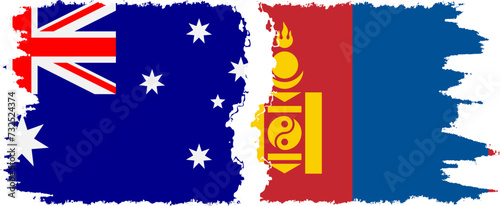 Mongolia and Australia grunge flags connection vector
