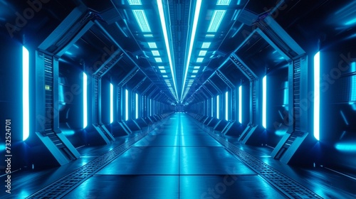 Futuristic Corridor with Blue Lighting Background