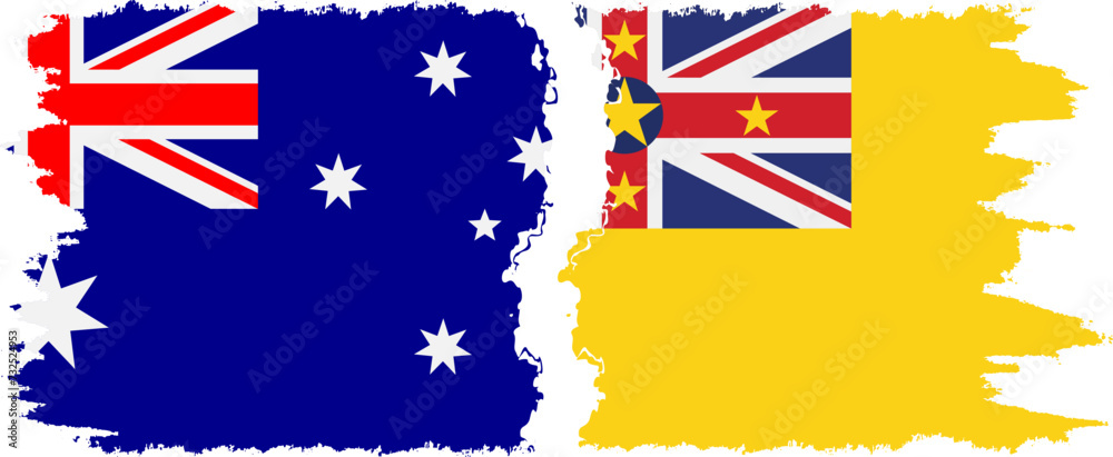 Niue and Australia grunge flags connection vector Niue and Australia grunge flags connection vector