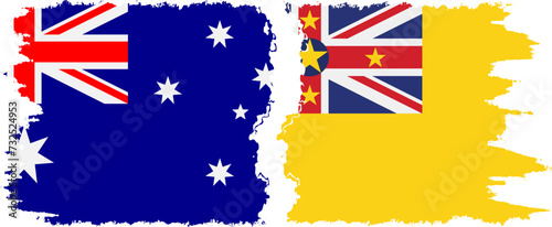 Niue and Australia grunge flags connection vector