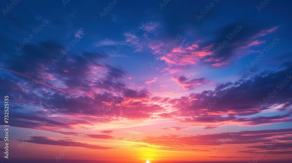 Scenic colorful sky at dawn with a bright, dramatic sunrise, followed by a natural sunset sky Scenic colorful sky at dawn with a bright, dramatic sunrise, followed by a natural sunset sky