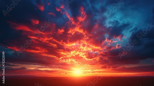 Amazing colorful sky at dawn with a bright, dramatic sunrise, followed by a natural sunset sky © Matthew