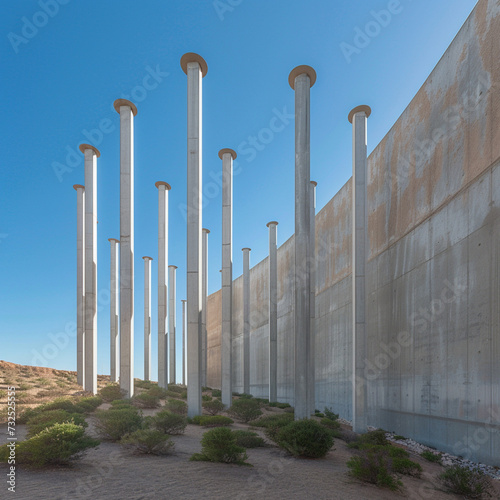 clear sky, side wall, 10 pillars in suspended in circle manner