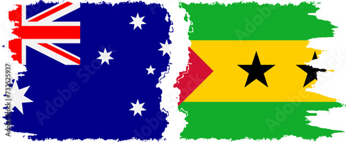 Sao Tome and Principe and Australia grunge flags connection vector