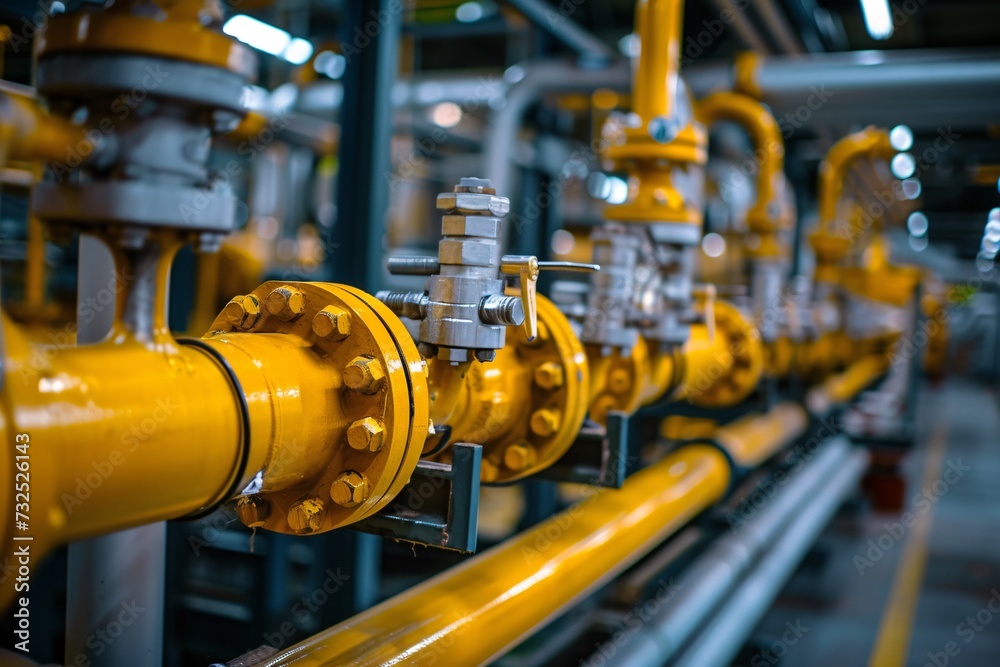 yellow pipes and valves on a machine