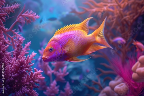 Aquatic Symphony: A mesmerizing display of tropical fish gracefully navigating through an intricately designed aquarium, surrounded by flourishing coral formations.